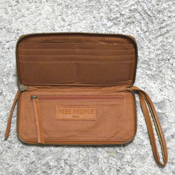 FREE PEOPLE Distressed Vegan Wallet, Brown, Slim Design, Wrist Strap Attached - Picture 10 of 15